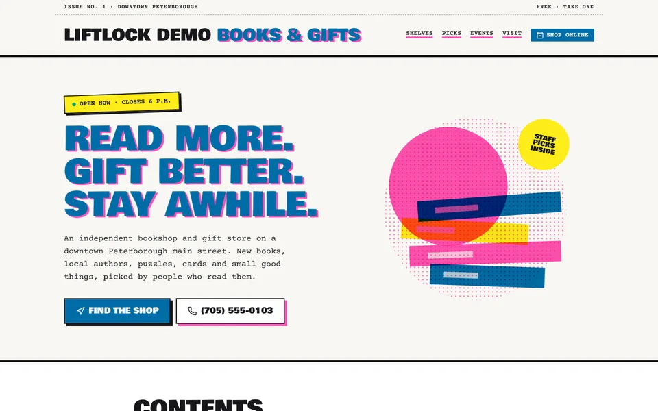 Home page of the Liftlock Demo Books & Gifts sample site