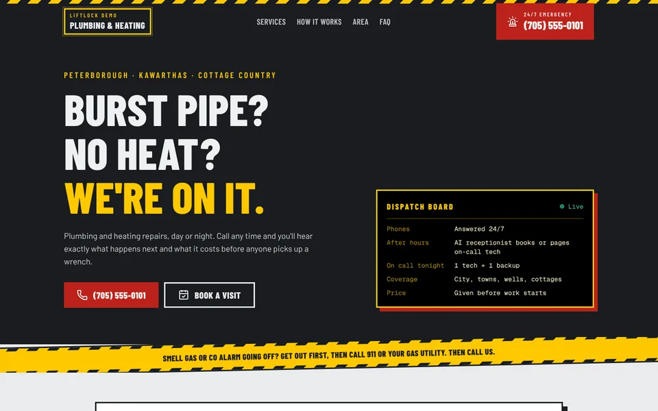 Home page of the Liftlock Demo Plumbing & Heating sample site